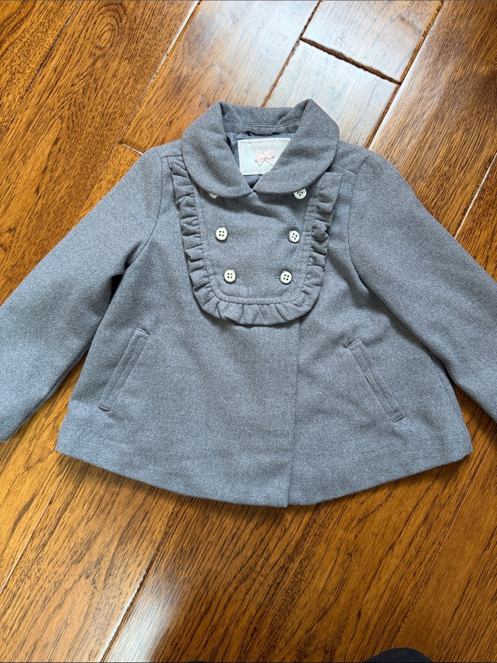 Girls' Grey Ruffle Peacoat Jacket